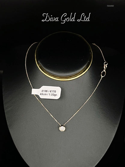 Gold chain with white zircon stone. 43cm