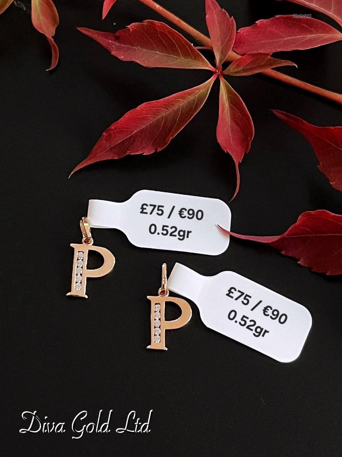 585 Gold Letter P pendant. 0.52gr
