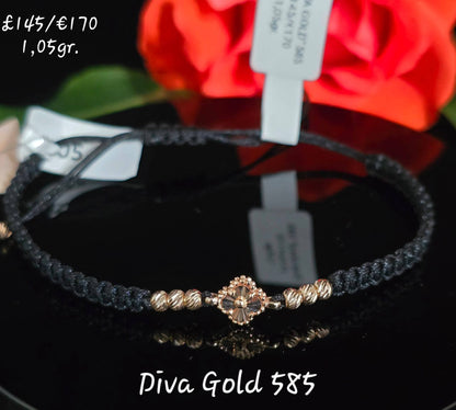 Clover thread bracelet with 585 gold details.