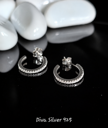 Sterling Silver Shining Women Stud Earrings