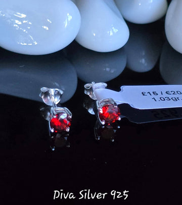 Sterling Silver Simple Red Women Stud Earrings