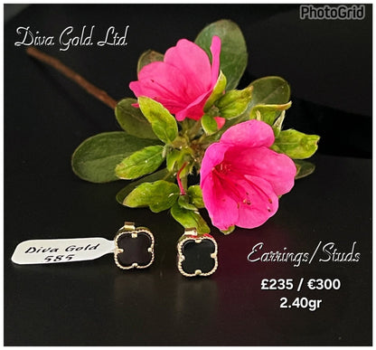 Gold 585 clover studs earrings