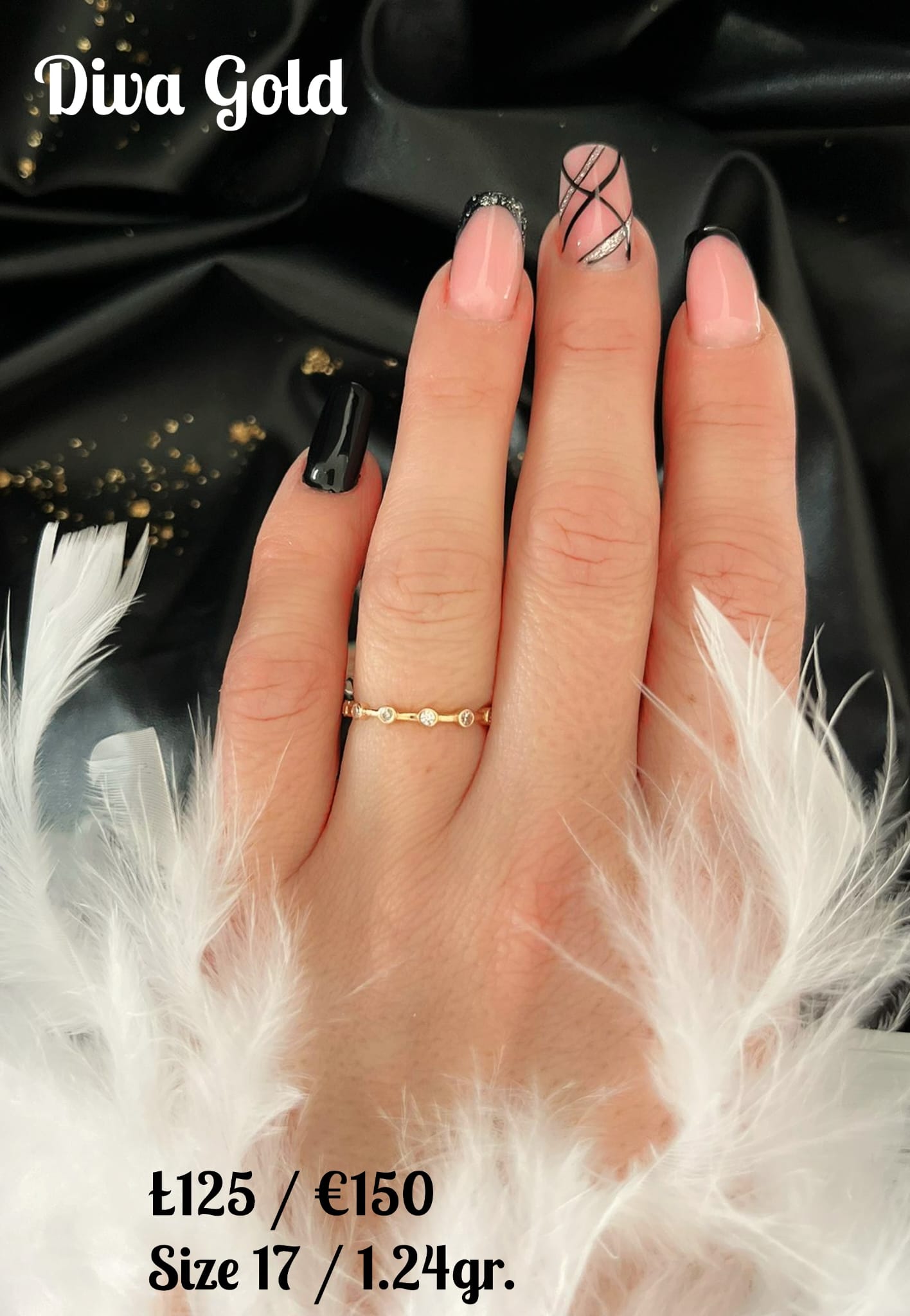 Gold ring with white zircon stones. Size 17