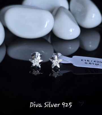Sterling Silver Stars Stud Earrings