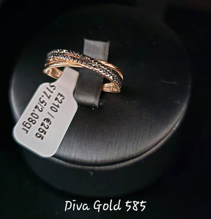 Gold ring with black zircon stones.  Size 17.5