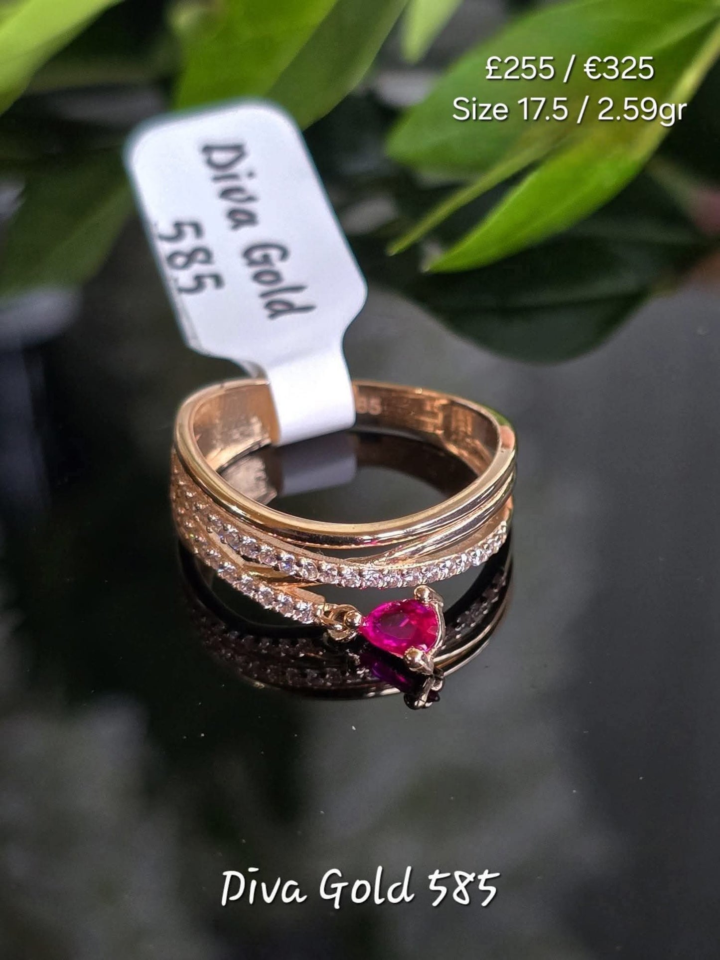 Gold ring white&pink zircon Size 17.5
