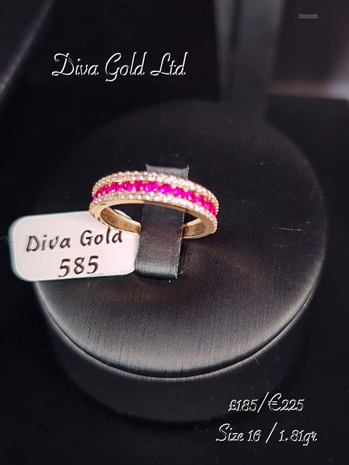 Gold ring with white & pink zircon stones.  Size 16