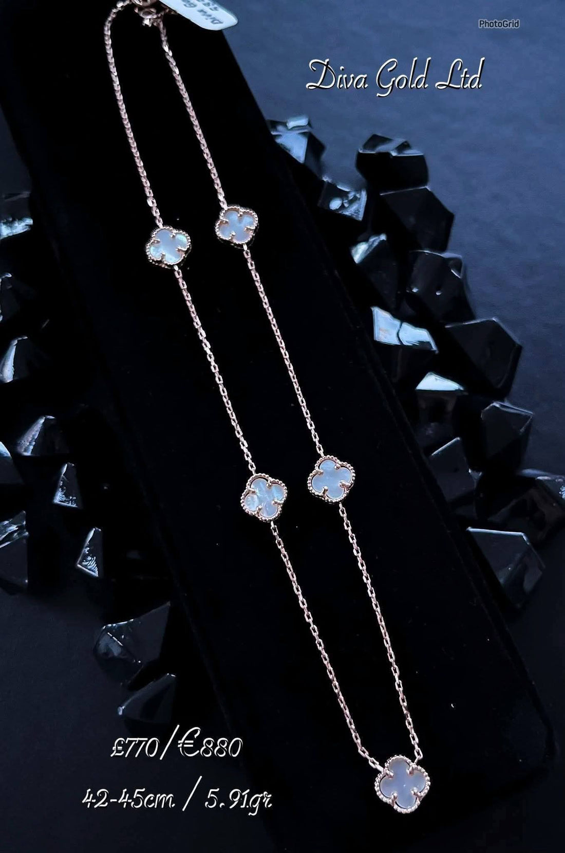 14K Gold White Clover Necklace