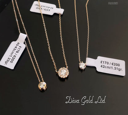 Gold Chain with pendant / white zircon stone. 40-43cm