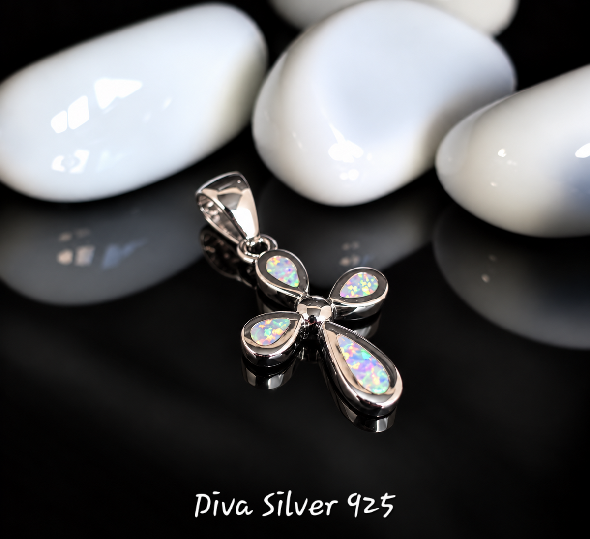 925 Sterling Opal Cross Pendant