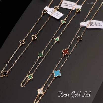 Gold Chain with black clovers pendants. 41-44cm
