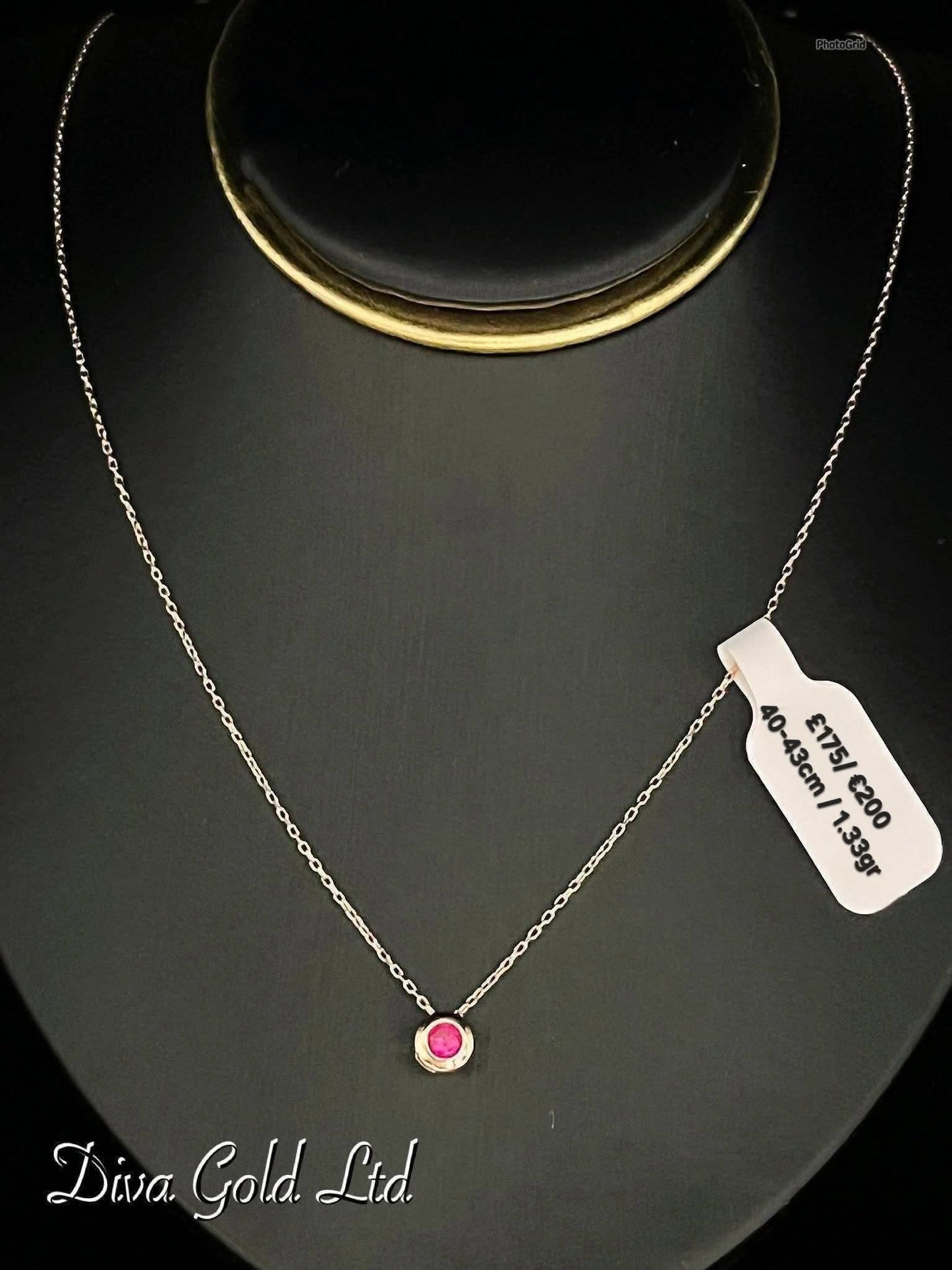 Gold Chain with pendant / pink zircon stone.  40-43cm