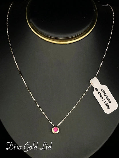 Gold Chain with pendant / pink zircon stone.  40-43cm