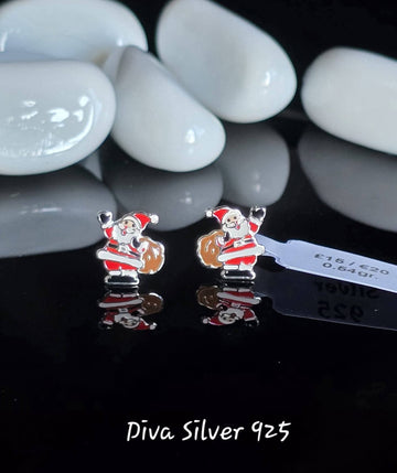 Sterling Silver Santa Claus Stud Earrings