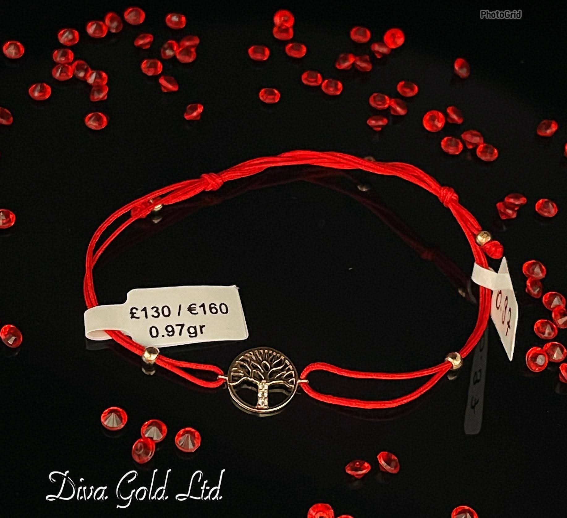 Red thread bracelet with gold 585 details