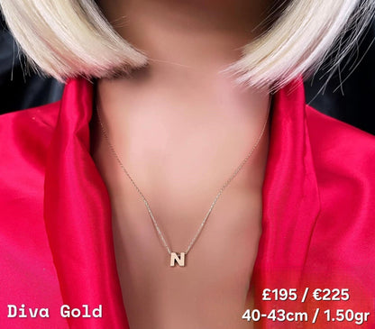 Gold Chain with letter N pendant. 40-43cm