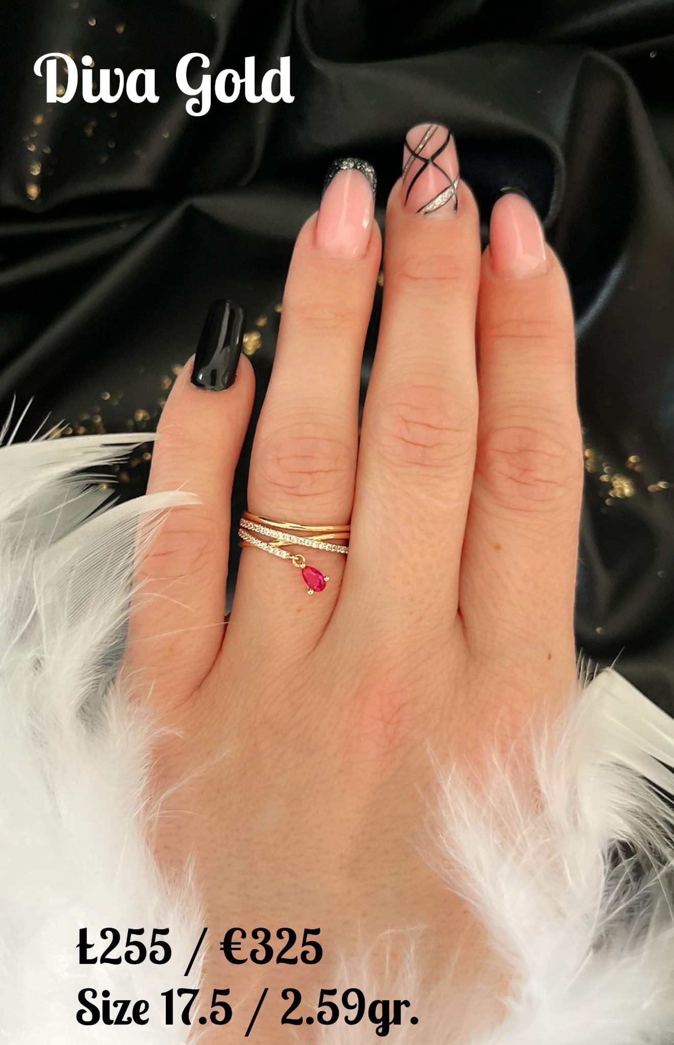 Gold ring white&pink zircon Size 17.5