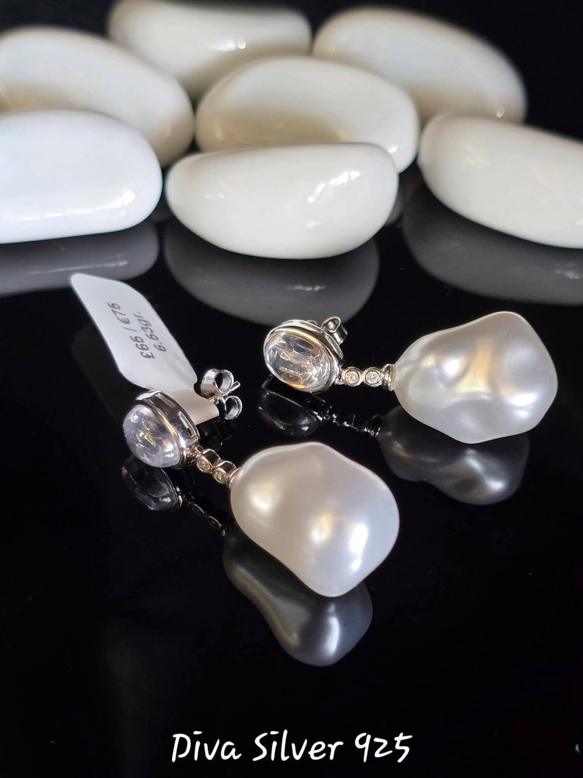 Sterling Silver Large Pearl Women Stud Earrings