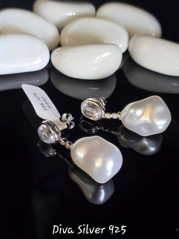 Sterling Silver Large Pearl Women Stud Earrings