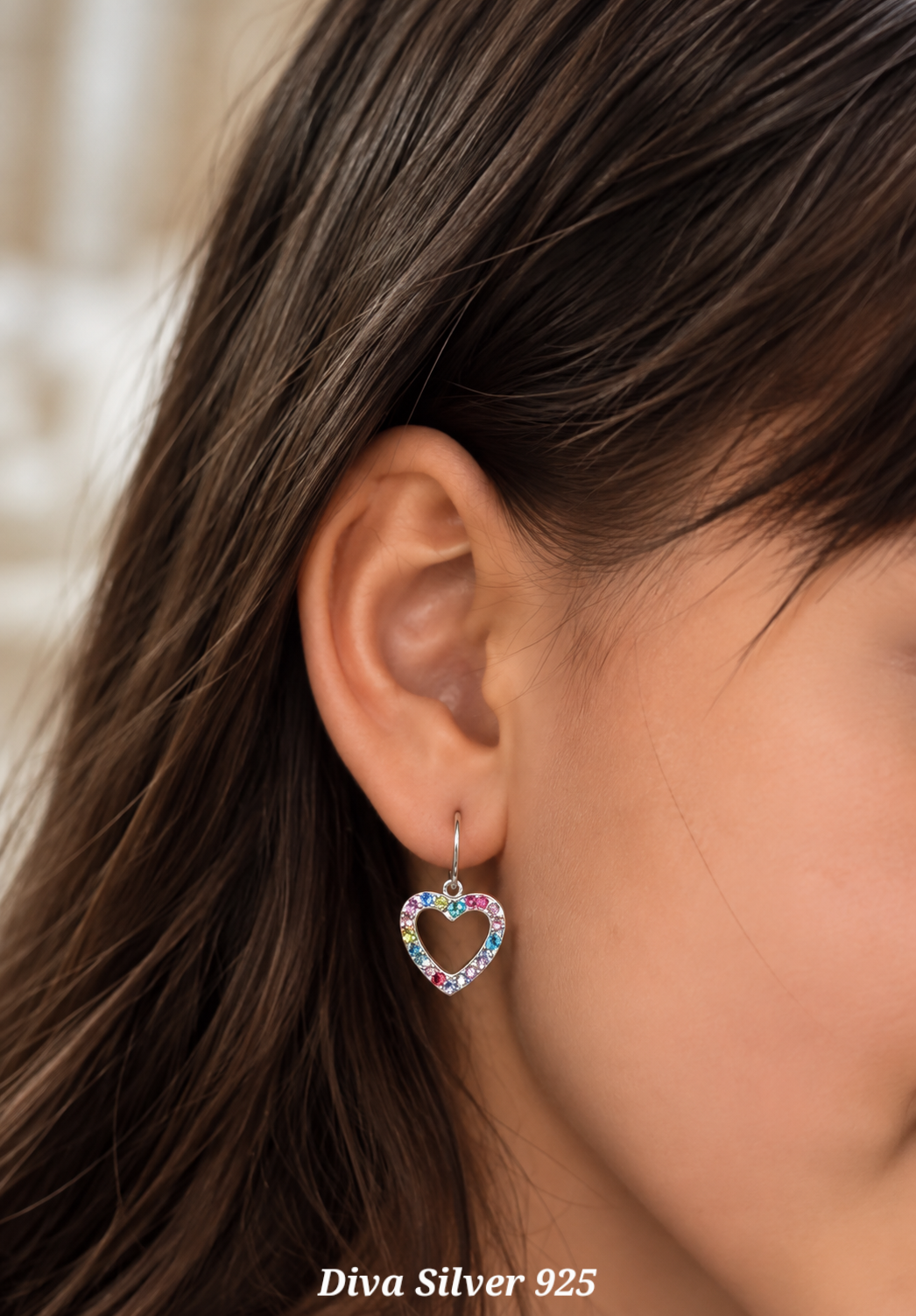 Sterling Silver Colorful Hearts Earrings For Kids