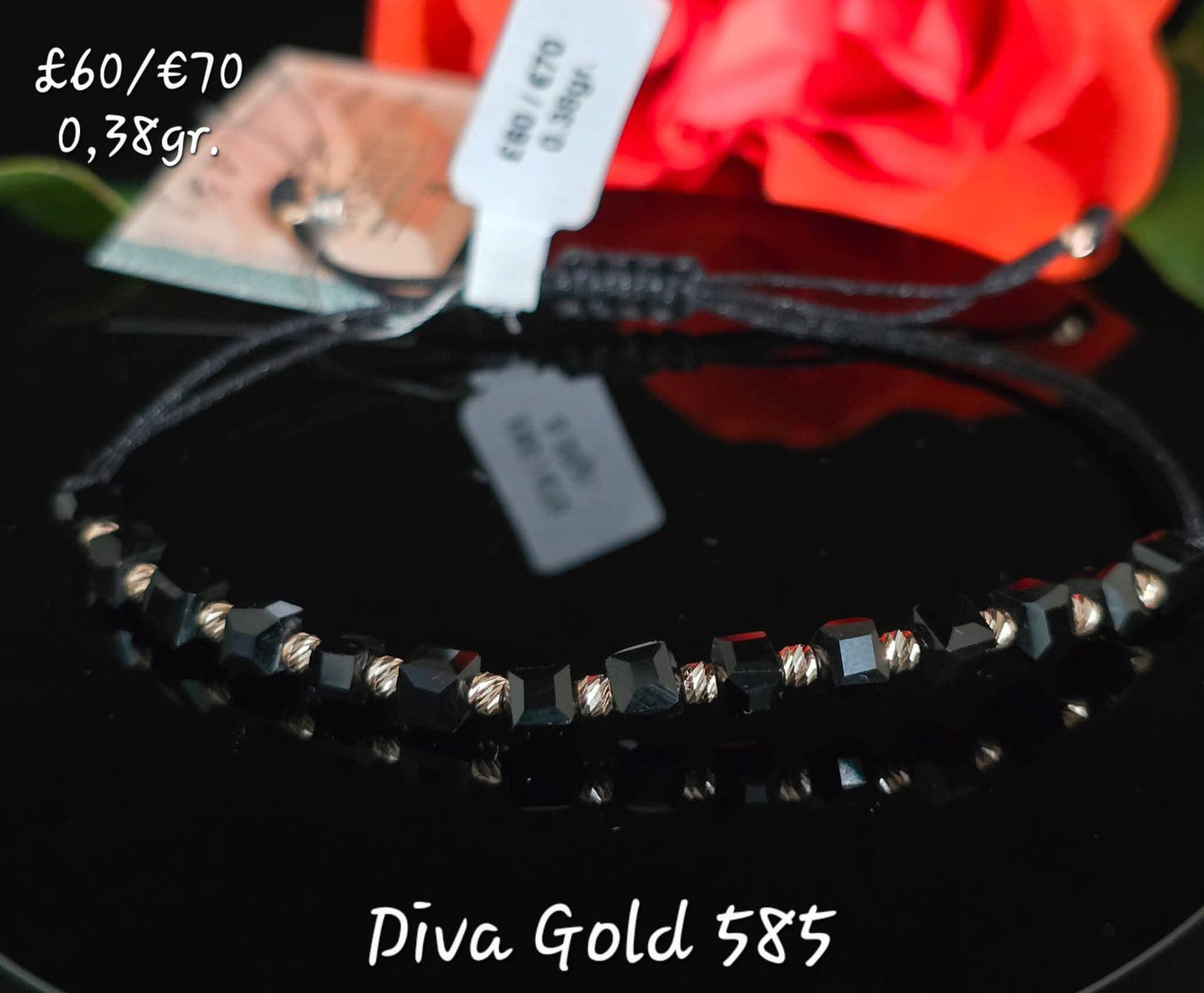 Black thread bracelets with 585 gold details