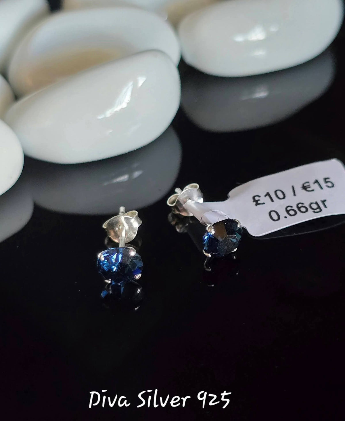 Sterling Silver Dark Blue Women Stud Earrings