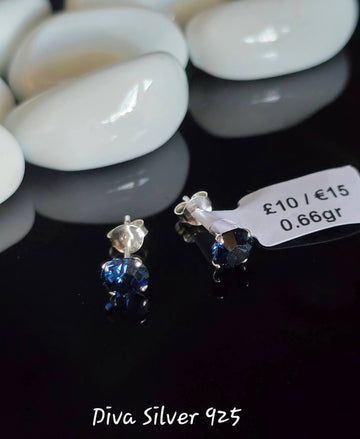 Sterling Silver Dark Blue Women Stud Earrings