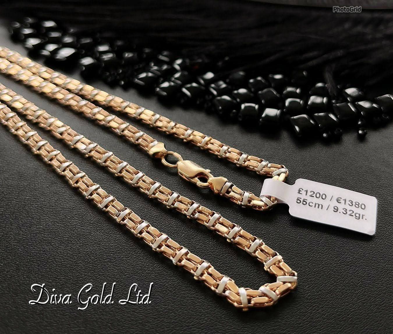 585 Gold chain with white gold details. 55cm
