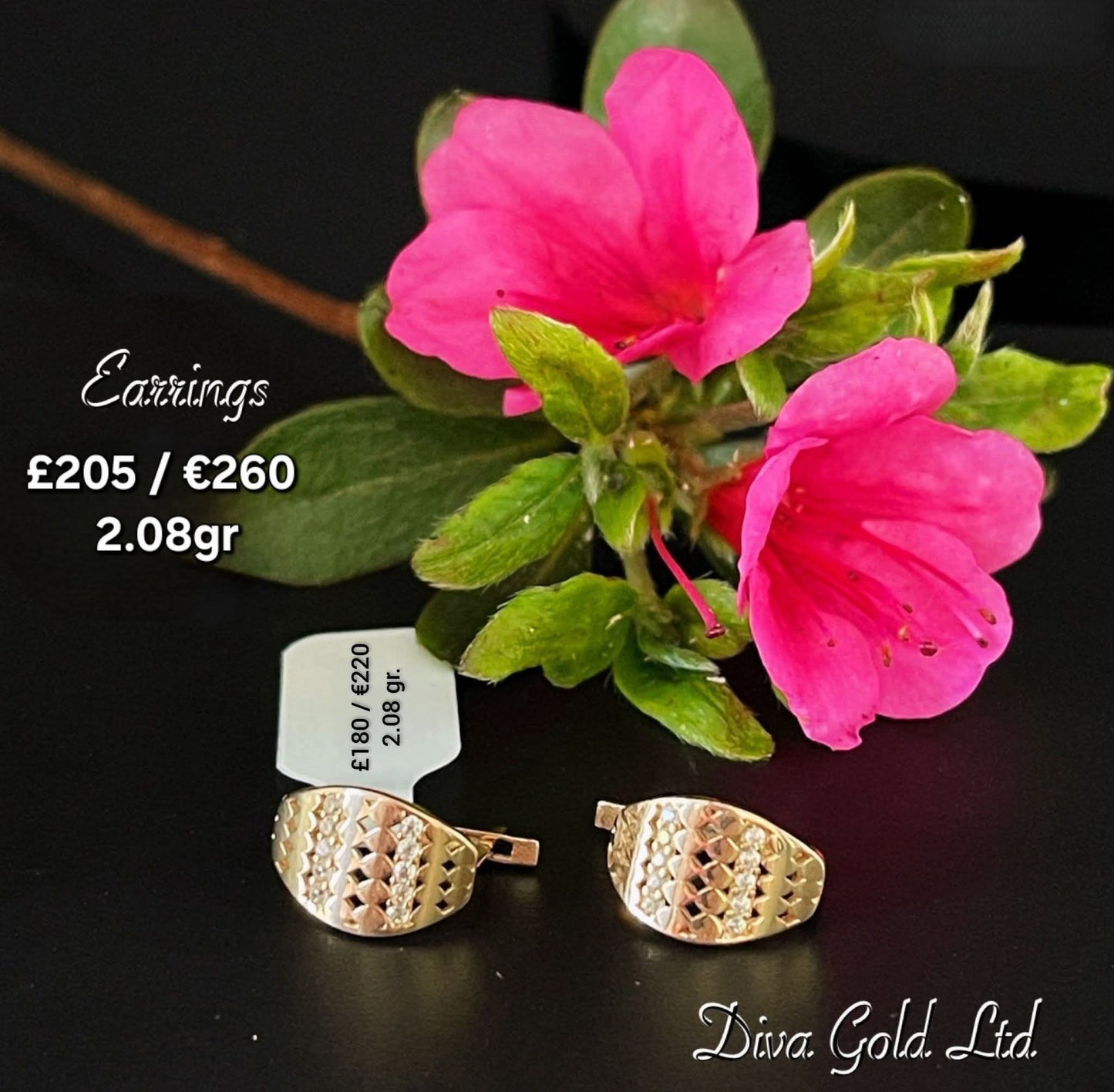 Gold 585 earrings with white zircon stones