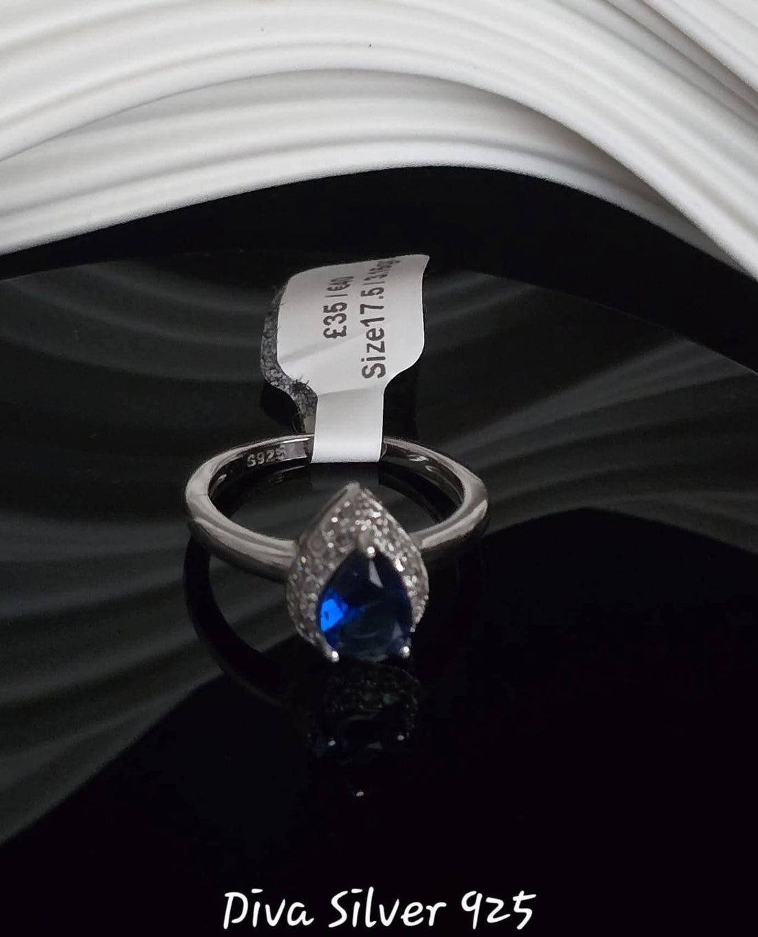 Sterling Silver Blue ant White Stones Ring