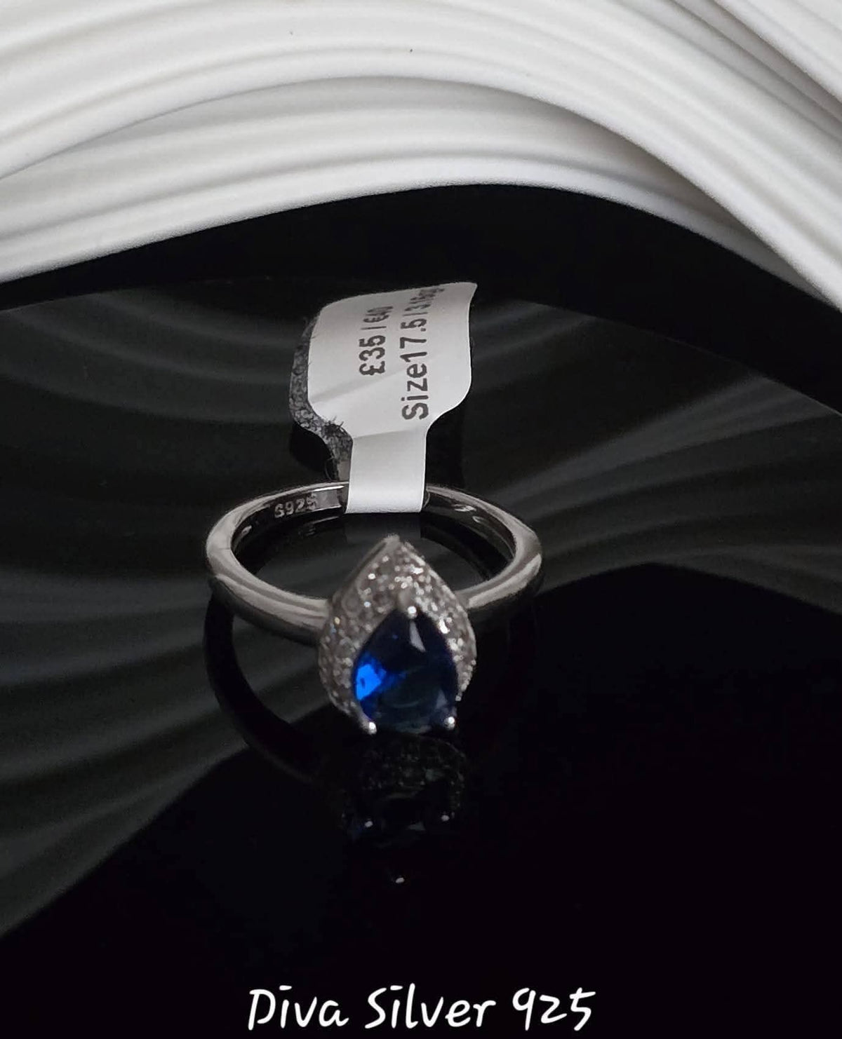 Sterling Silver Blue ant White Stones Ring