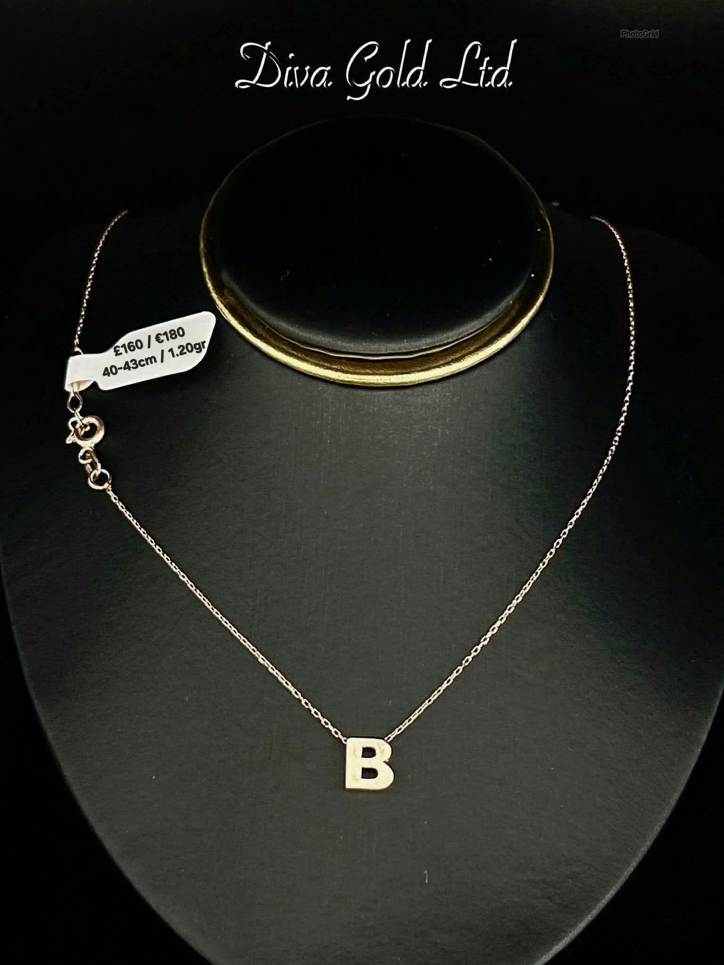 Gold Chain with letter B pendant. 40-43cm