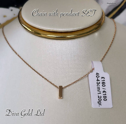 Gold Chain with letter I pendant. 40-43cm