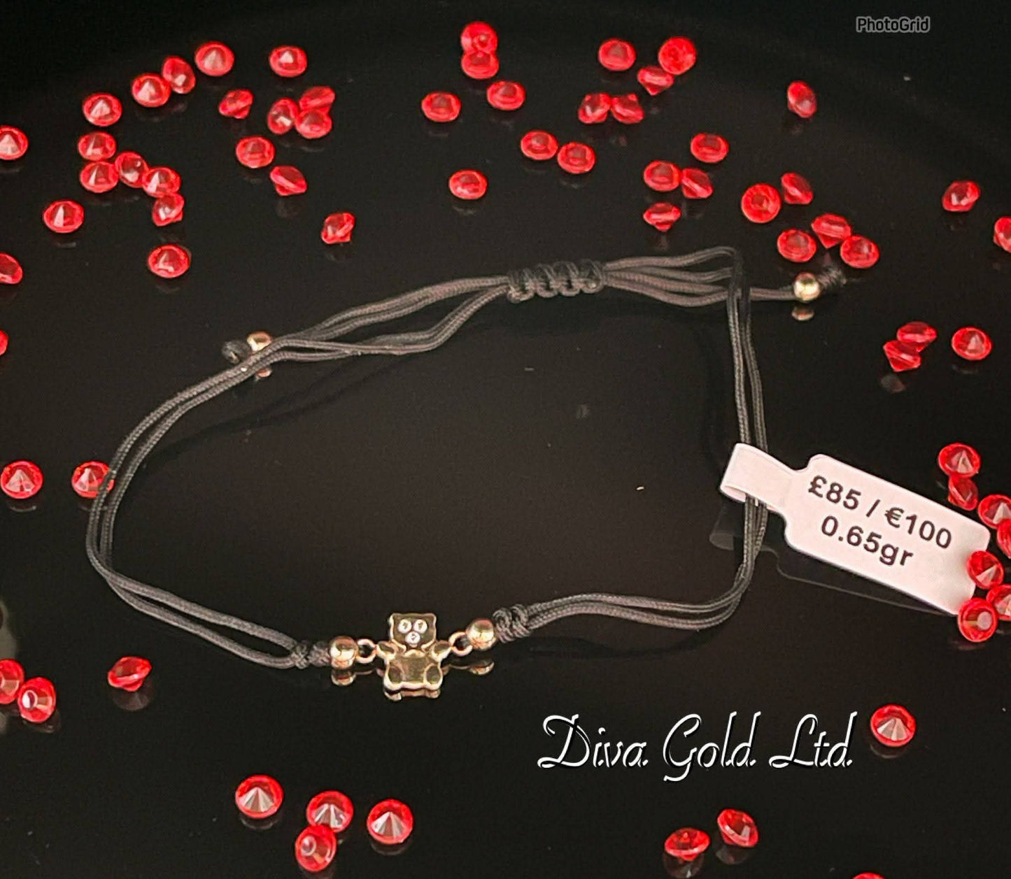 Black thread bracelet with gold 585 details