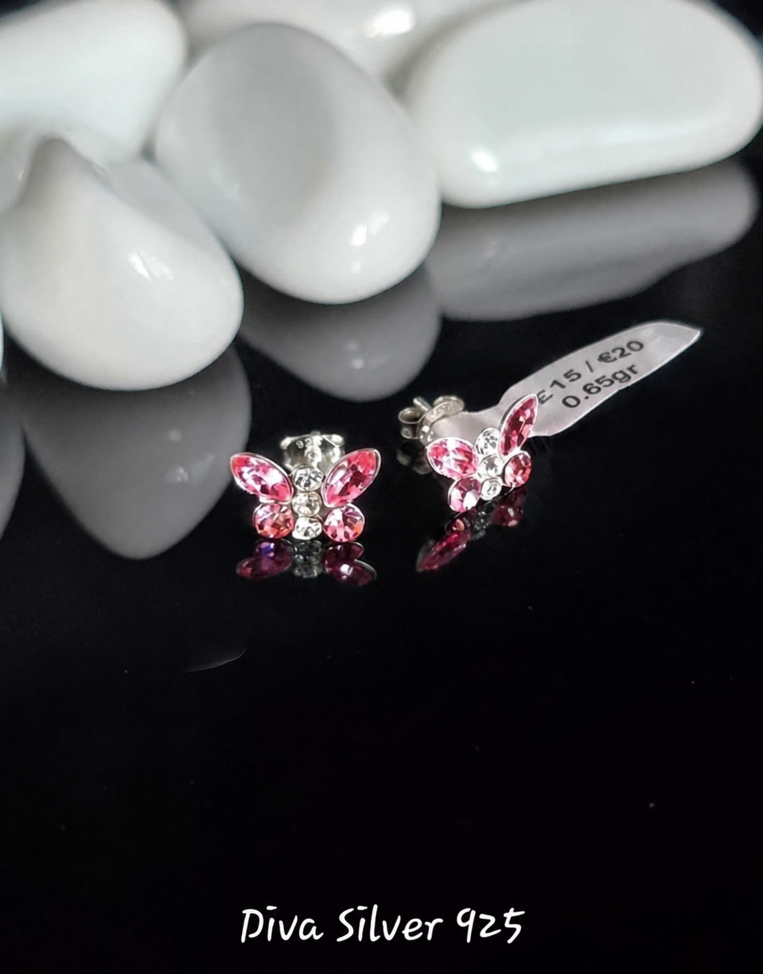 Sterling Silver Pink Butterfly Stud Earrings