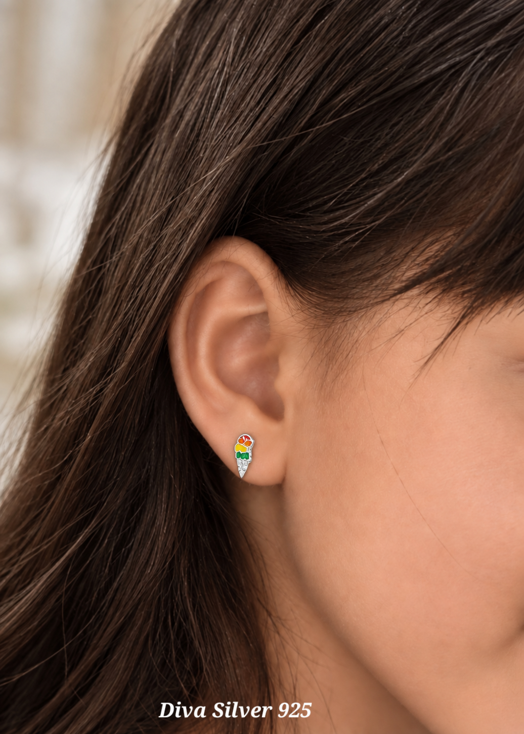 Sterling Silver Colorful Ice Cream Stud Earrings For Kids