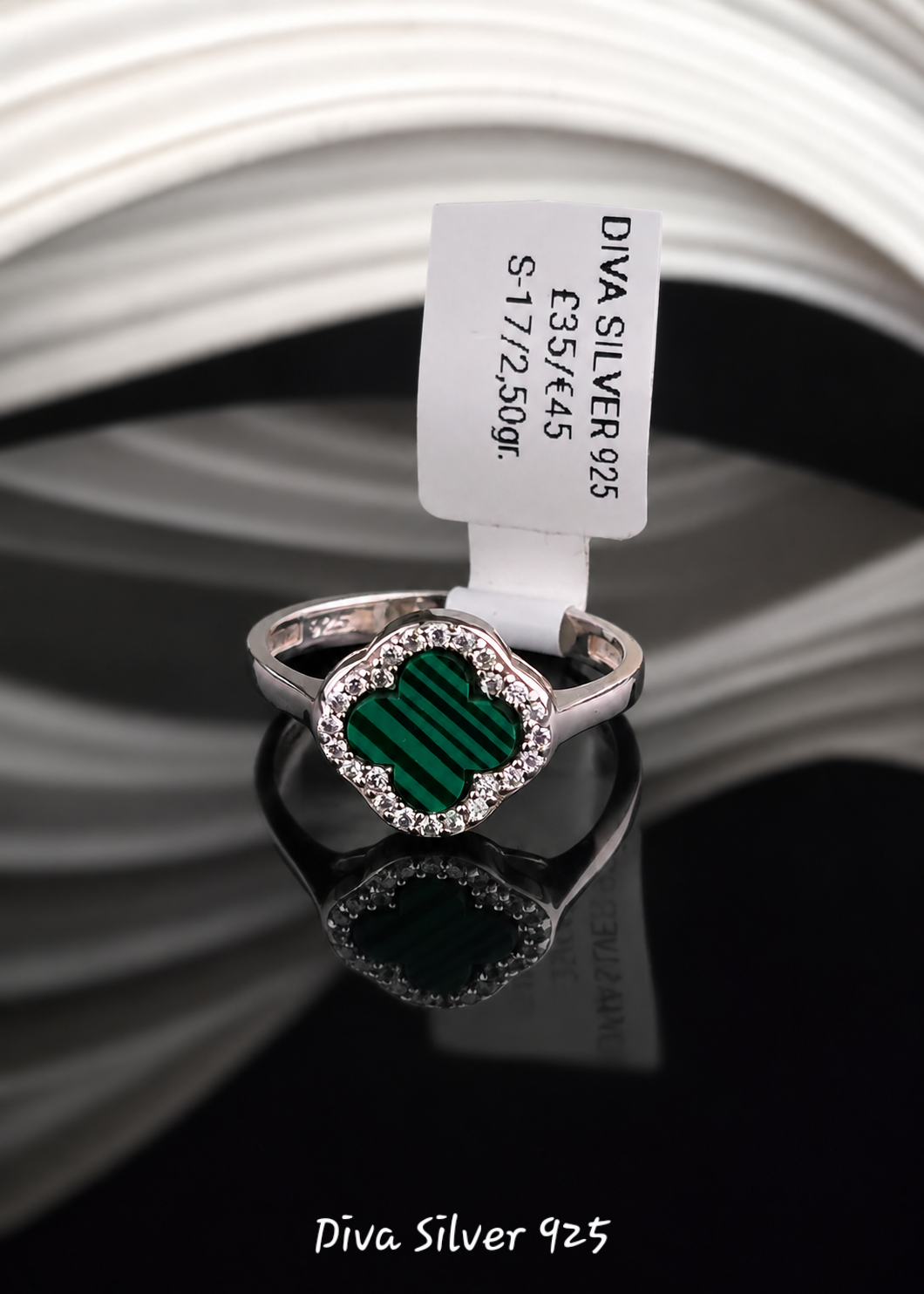 Sterling Silver Green Clover Ring