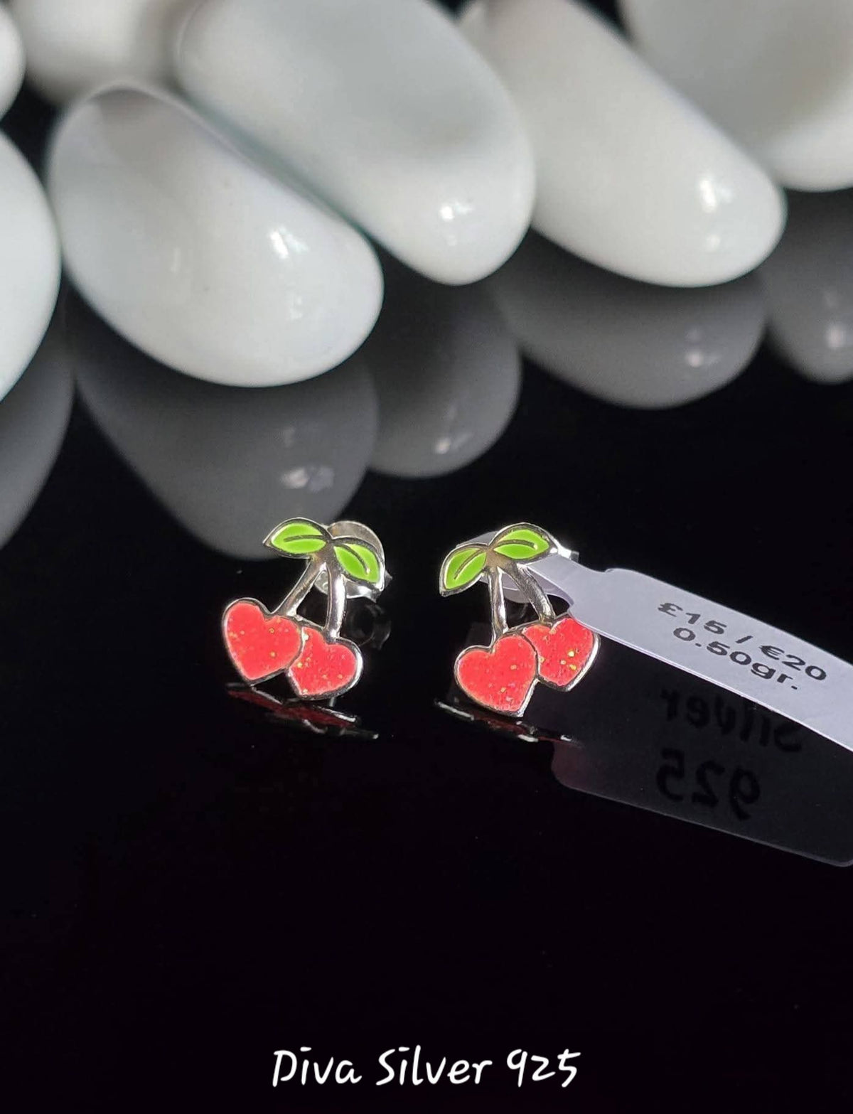 Sterling Silver Cherry Stud Earrings