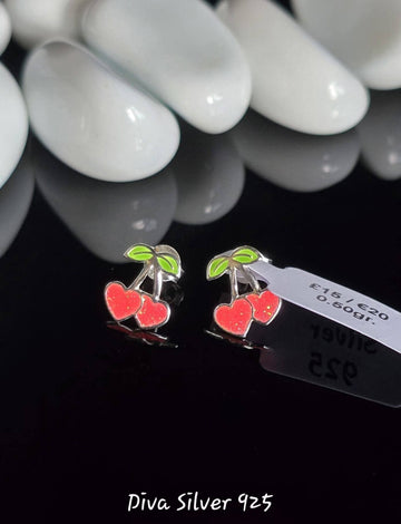 Sterling Silver Cherry Stud Earrings