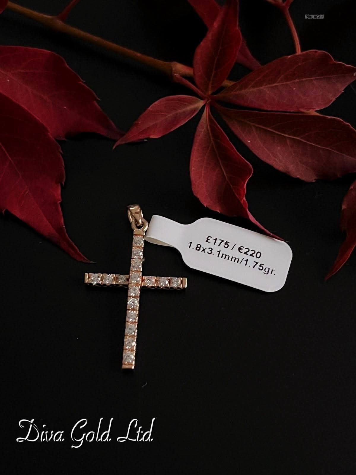 Gold 585 cross pendant with zircon stones