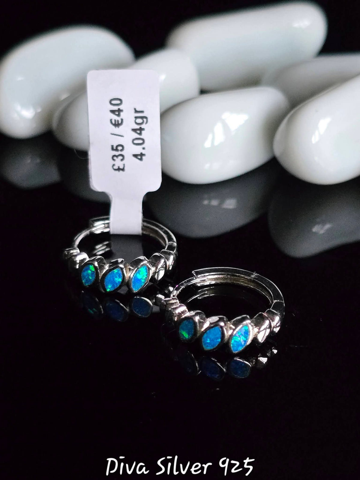 Sterling Silver Hoop Blue Stones Women Earrings