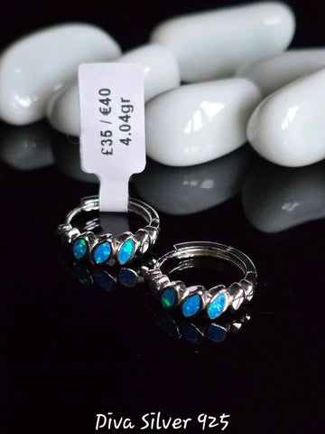 Sterling Silver Hoop Blue Stones Women Earrings