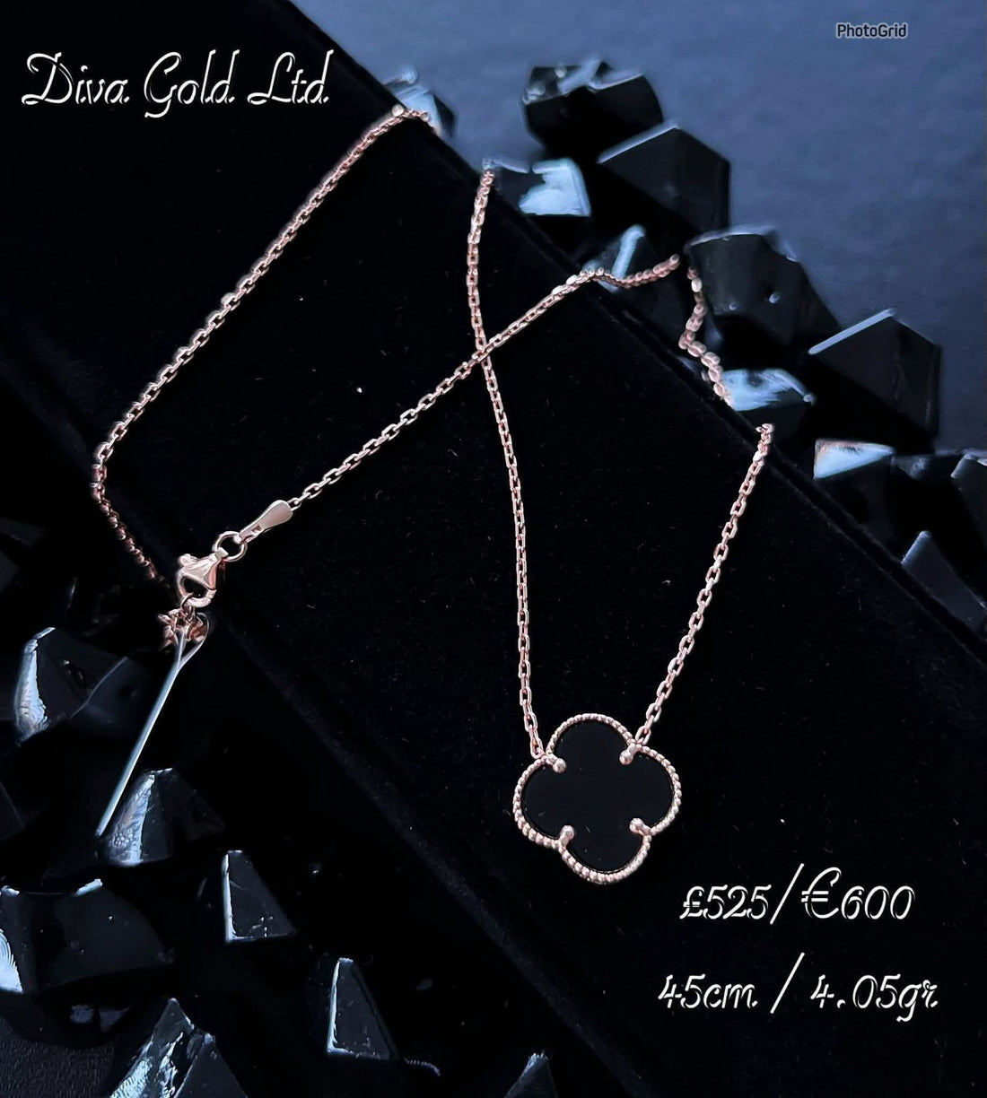 14K Gold Black Clover Necklace