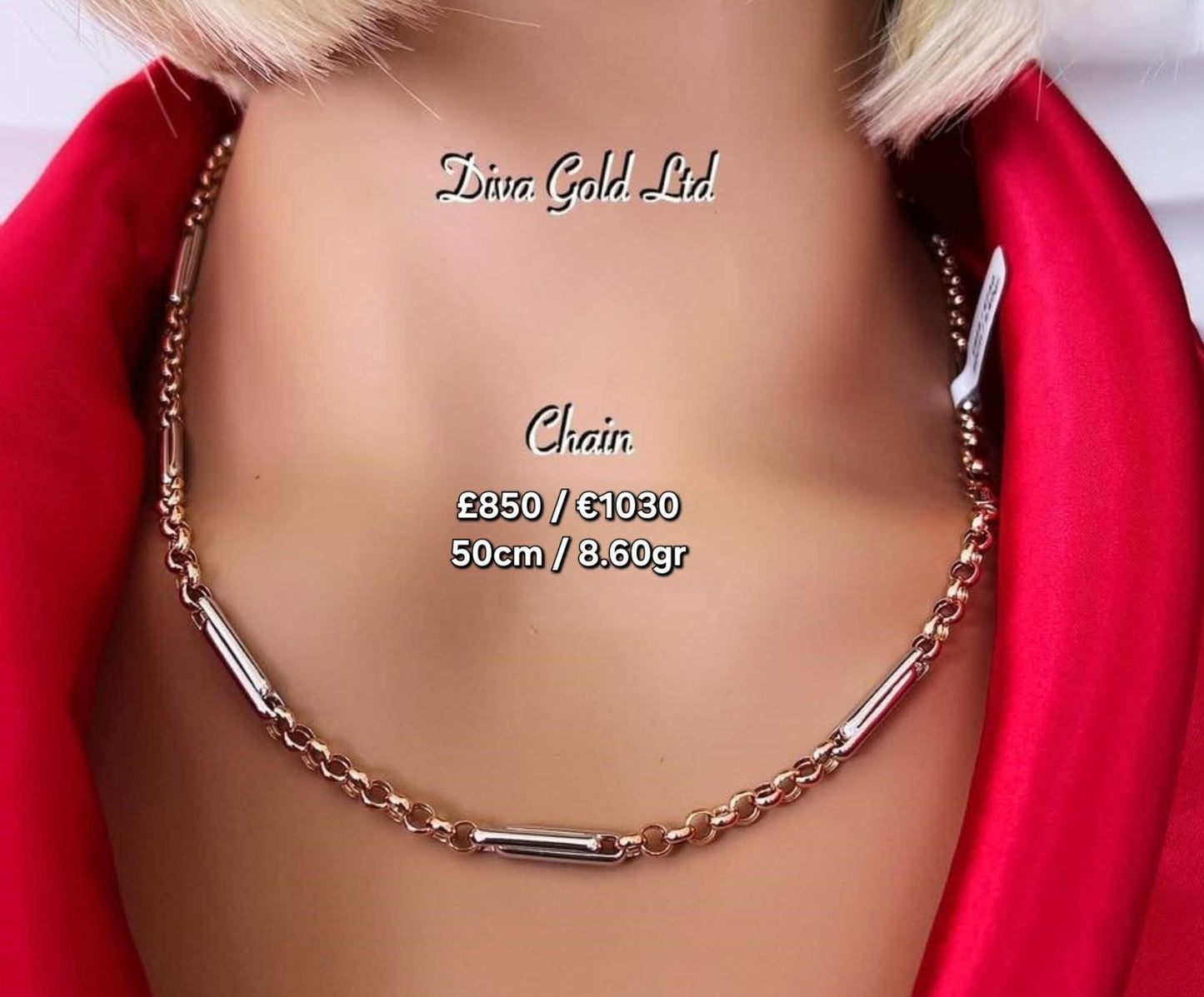 Gold 585 chain 50cm with white gold details