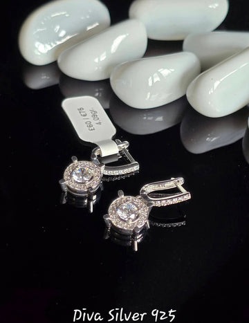 Sterling Silver Round Shining Women Earrings