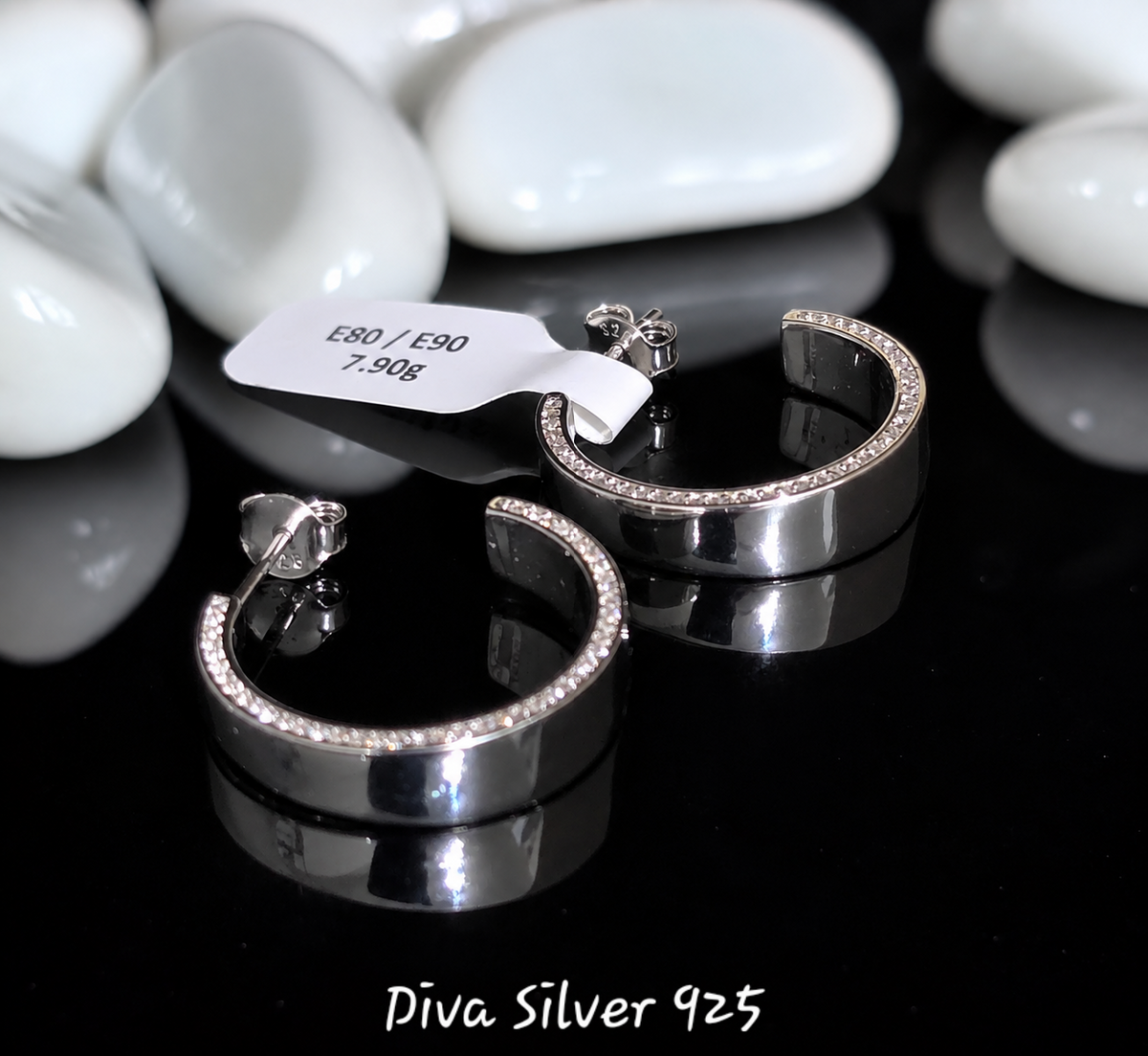 Sterling Silver Half Hoop Women Stud Earrings