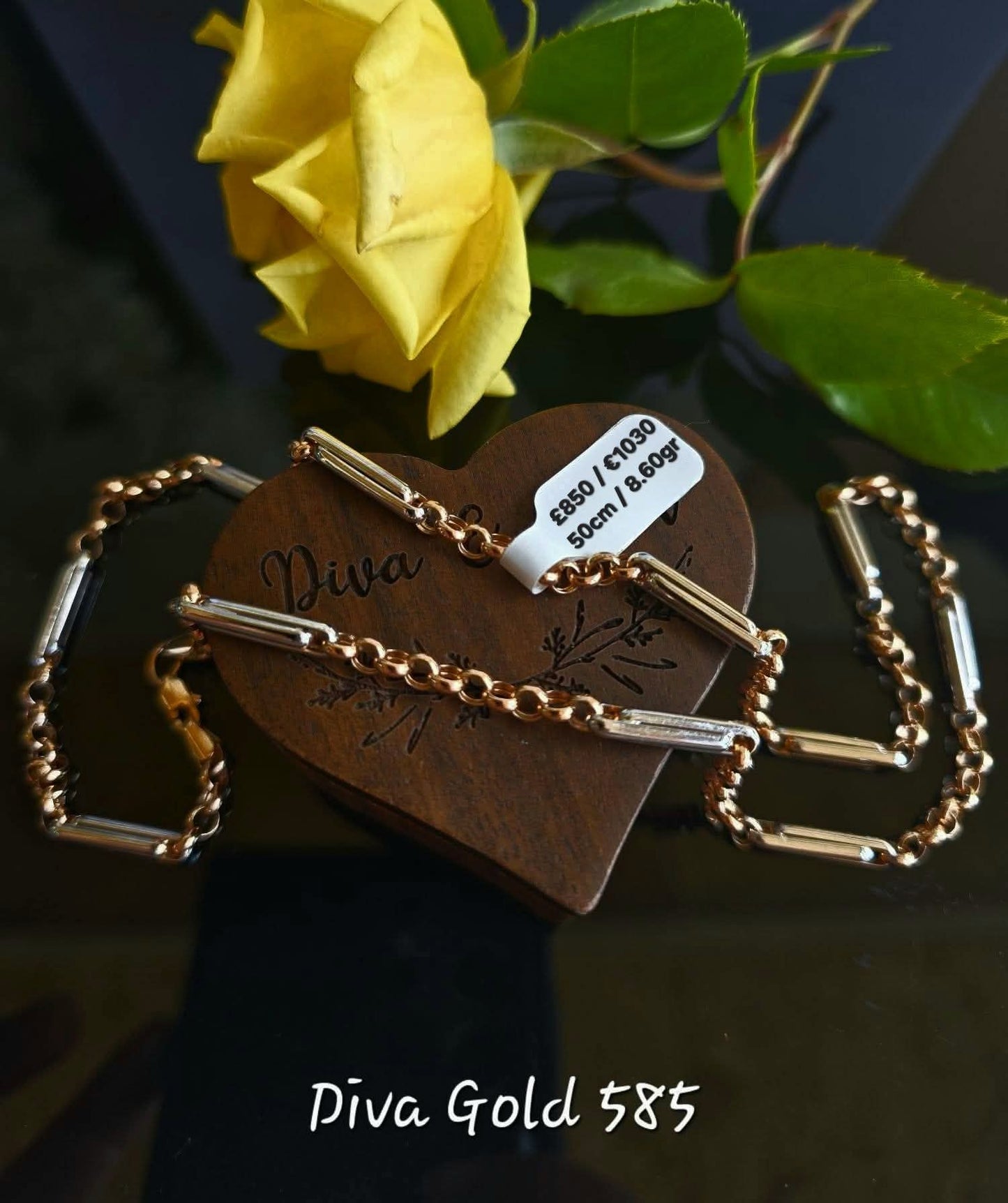 Gold 585 chain 50cm with white gold details