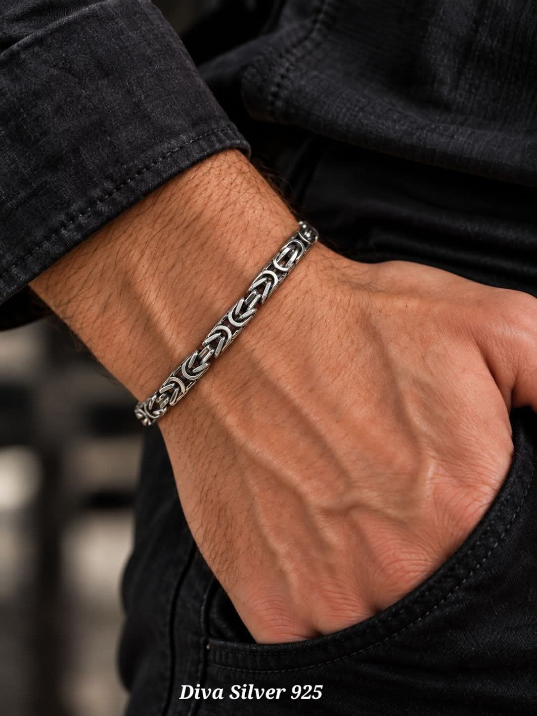 925 Sterling Silver Byzantine Men's Bracelet
