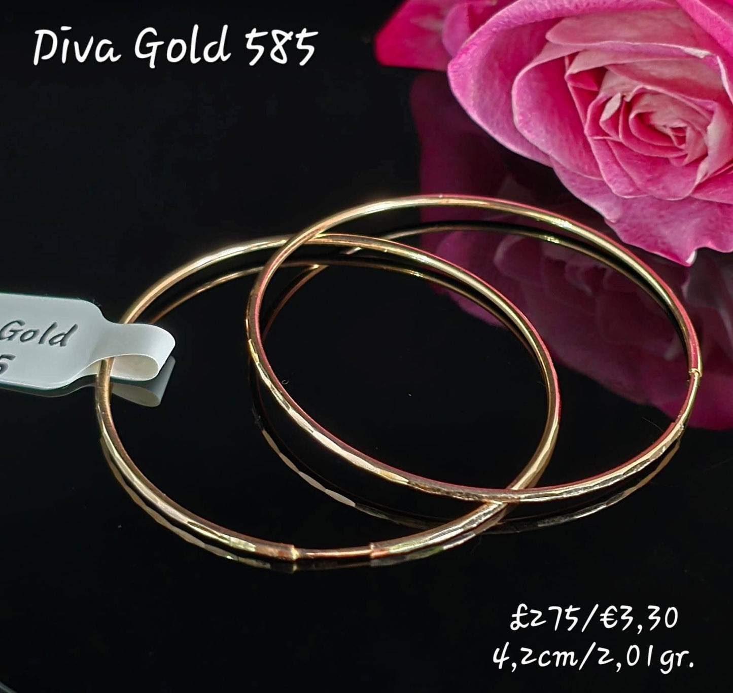 585 Gold hoop earrings. 4.2cm / 2.01gr