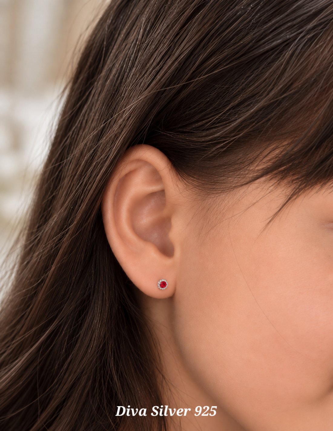 Sterling Silver Red Simple Stud Earrings For Kids